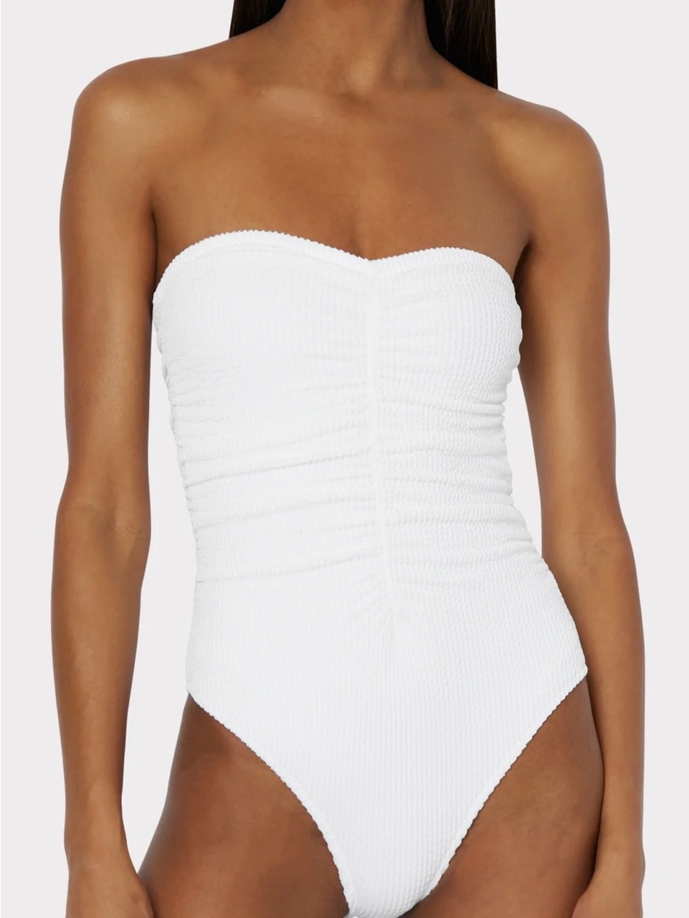 Milly White Textured Strapless Ruched One-Piece